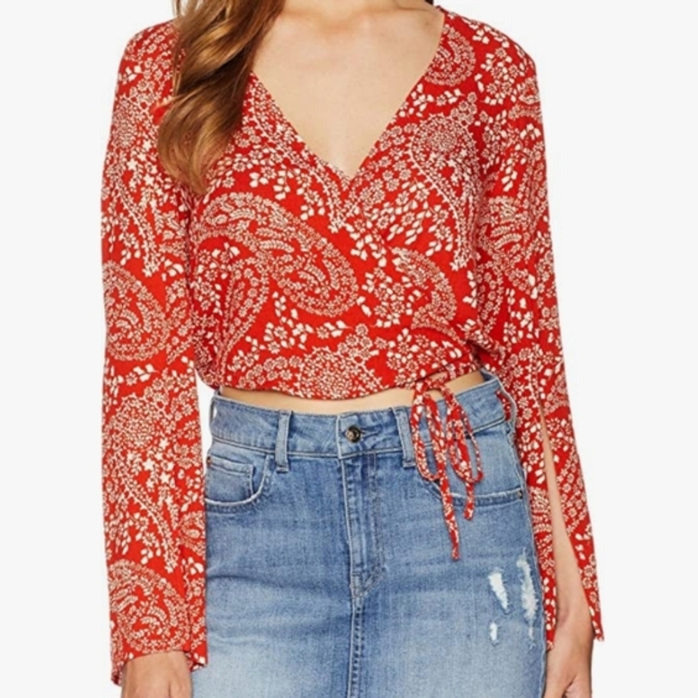 Jack By BB Dakota - Love Street Wrap Top - Red With White Flowers - Size XS